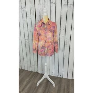 Vintage 70s NR Fashions Watercolor Floral Blouse Long Sleeve Button Up Retro